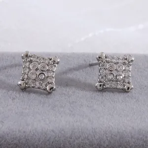 Sparkling square geometric stud earrings featuring micro-pave clear cubic zirconia stones