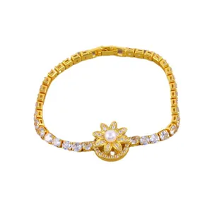 Bracelet tournesol rotatif avec chaîne tennis en zircone et perle blanche centrale