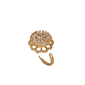 Rotating 360-degree double-layer lotus ring in gold with micro-pave zircons for women