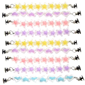 3D colorful heart and star beaded shoe charms and chains for clogs decoration