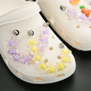Star-shaped 3D chain charm for clogs featuring resin stars and silver metal hooks