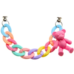 Colorful macaron acrylic chain shoe charms with pink bear pendant and metal clasps