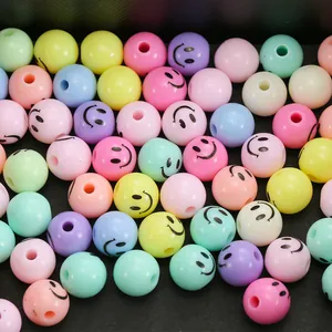 Colorful macaron acrylic smiley face beads for DIY jewelry and necklace crafting