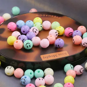 Colorful macaron acrylic smiley face beads for DIY handmade jewelry and necklaces