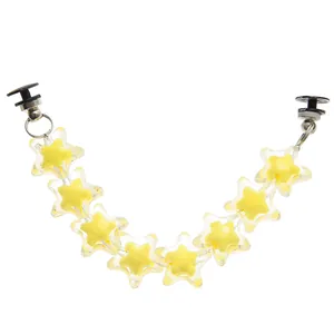 Acrylic star chain charms for clogs with yellow inner cores and silver rings