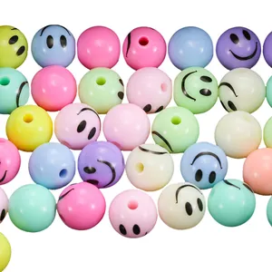 12mm macaron colored round smiley face beads with center holes for DIY craft jewelry