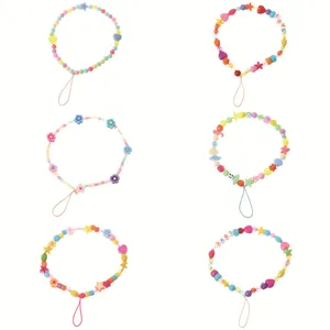 Set di 6 cordini per cellulare con perline colorate, cuori e ciondoli mare