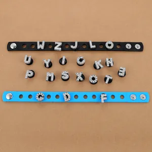 DIY rhinestone alphabet shoe charms and adjustable silicone wristbands set for summer fashion