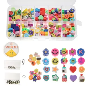 Perles en Pâte Polymère Multicolores Boîte de Rangement Fruits Sourire Fleur Cœur Étoile Lettre Perles pour Bracelet Collier Bijoux DIY