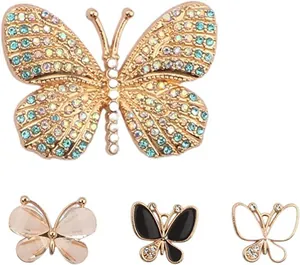 Detailed set of butterfly shoe charms with rhinestones and enamel for sandals and clogs