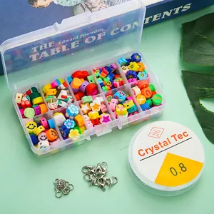 Kit bijoux DIY avec perles en argile colorées, cordon élastique et fermoirs mousquetons