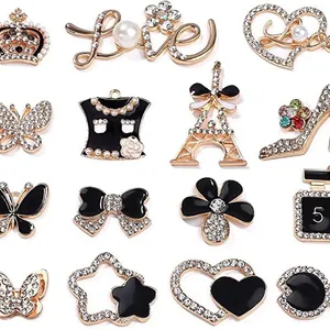 Golden butterfly and LOVE rhinestone shoe charms set for clogs and sandals decoration
