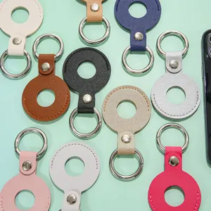 Kleurrijke lederen beschermhoezen voor AirTag met metalen veerring gespen