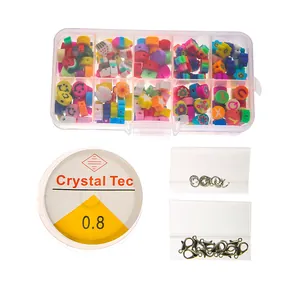Kit de fabrication bijoux DIY avec 10 compartiments de perles argile, fil et fermoirs métal
