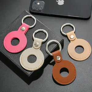 Airtag-hoesjes van leer met litchi-patroon in roze, goud, bruin en beige met ring