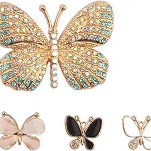 Glittering butterfly shoe charms set with colorful rhinestones for clogs and sandals