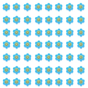 Vue à plat de perles de fleurs en pâte polymère bleue avec sourires jaunes pour bijoux DIY