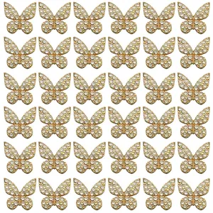 Pack de 36 dijes de mariposa dorados con cristales para manualidades de joyería y calzado