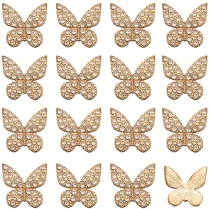 Amuletos de mariposa dorada con pedrería para zapatos y accesorios DIY, set de 16