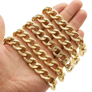 Polished chunky 13mm gold Cuban link chain for DIY necklace and bracelet jewelry making