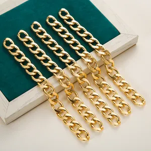Polished 13mm gold curb chain links for DIY necklaces, bracelets and bag accessories