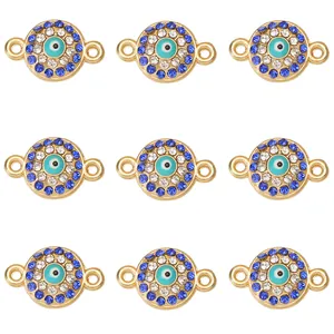 Set di 9 ciondoli connettori occhio del male dorati con cristalli blu e bianchi