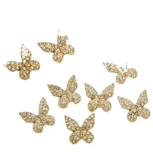 Amuletos de mariposa dorados con cristales brillantes para joyas DIY y accesorios