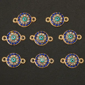 Ciondoli in Lega con Strass Malocchio per Creazione Gioielli Fai da Te Placcati Oro Blu Reale Cristallo Connettori a Doppio Anello Fatti a Mano per Collane Braccialetti Forniture Artigianali Gioielli Donna