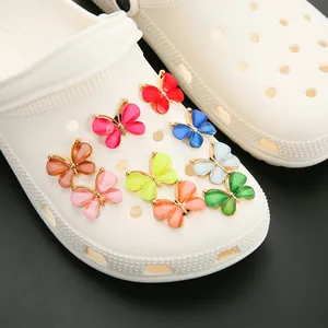 Colorful Butterfly Acrylic Alloy Shoe Charms For Clogs Decoration Rhinestone Butterfly Shape DIY Accessories For Sandals Women Kids Fashion