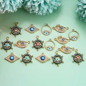 Pendentifs œil maléfique colorés en alliage avec strass pour colliers DIY et bijoux