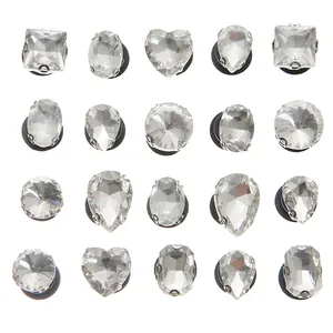 Set of 20 clear glass rhinestones in varied shapes with silver metal claw for shoe DIY