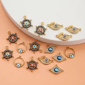 Pendentifs œil maléfique colorés en alliage doré avec strass pour création bijoux