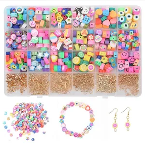 Polymer-Ton Perlen DIY Schmuckherstellung Set Bunt Alphabet Lächeln Frucht Tier Muster Mit Metallzubehör Für Handgefertigte Armband Halskette Geschenke