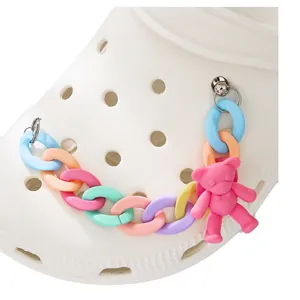 Colorful macaron acrylic chain for clogs with a cute pink bear pendant and metal buckles