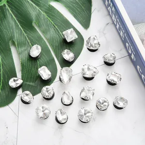 DIY shoe charms set featuring various clear crystal geometric shapes and silver claw settings