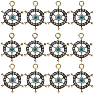 Douze pendentifs gouvernail dorés avec perles œil bleu maléfique et strass scintillants