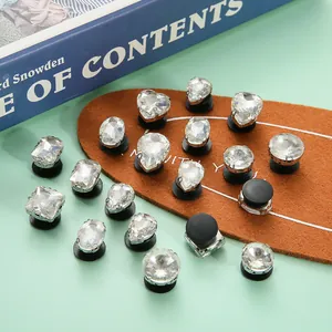 Clear crystal shoe charms in geometric shapes with black bases for DIY decoration