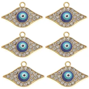 Lot de 6 breloques œil grec doré avec cristaux bleus pour création de bijoux DIY