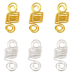Golden and silver metal spiral hair rings set for dreadlocks and DIY hair accessories