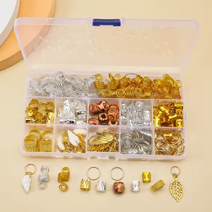 Golden and silver DIY hair braid accessory set with shell charms in a clear storage box