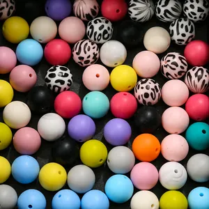 Colorful 15mm matte silicone beads in macaron colors and leopard print for DIY jewelry