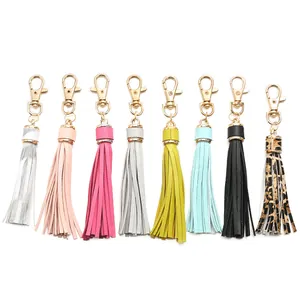 PU Leather Tassel Keychain For Women Bag Charm Gold Lobster Clasp Leopard Marble Solid Color Key Ring Decoration Accessories