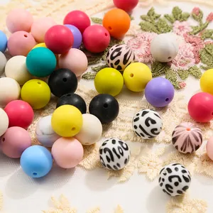 15mm colorful silicone beads with leopard print patterns on lace background for DIY crafts