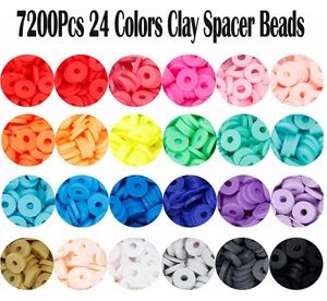 Detailed grid showing 7200pcs of 24-color heishi clay spacer beads for DIY jewelry making