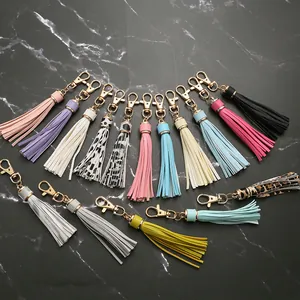 Close-up of colorful PU leather tassels with gold-tone zinc alloy lobster clasps