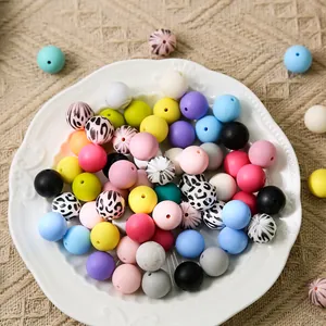 Colorful 15mm leopard and marble silicone beads for DIY jewelry and pacifier chains