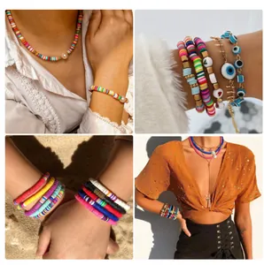 Conjuntos de joyas bohemias con cuentas heishi de 6mm con dijes de ojo turco y perlas