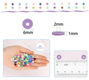 Guía de tallas detallada de cuentas de arcilla de 6mm con agujero de 2mm y 24 colores