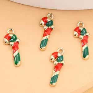 Set mit vier Weihnachtszuckerstangen-Anhängern aus Emaille und Goldlegierung für DIY