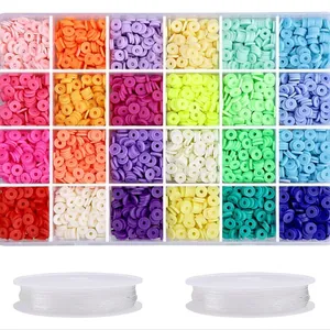 Kit de Fabricación de Joyas de Cuentas Heishi de Arcilla Polimérica Con Cordones Elásticos Cuentas Espaciadoras Redondas Planas Multicolor Para Pulsera Collar DIY Juego de Accesorios de Joyería de Estilo Bohemio